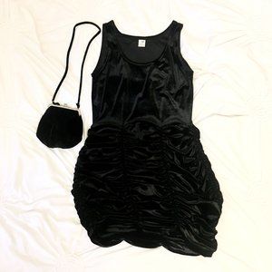 Black Velvety Ruffled Mini Dress